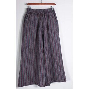Les Umes Women's W25 Multicolor Striped Wide Leg Pants Elastic Waist 100% Linen